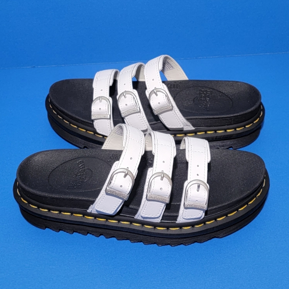 Doc. Dr Martens Blaire White Platform Slide Women's Sandals 3 Straps  Size 9